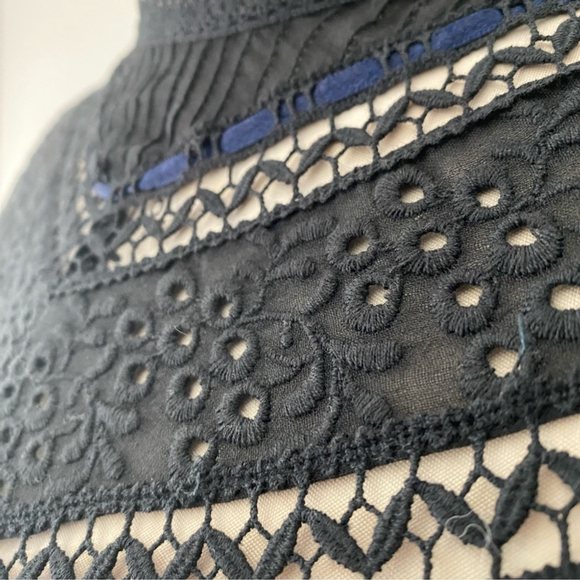 Free People Abigail Victorian Eyelet Lace Long Sleeve Blouse Black - XS - Picture 7 of 14